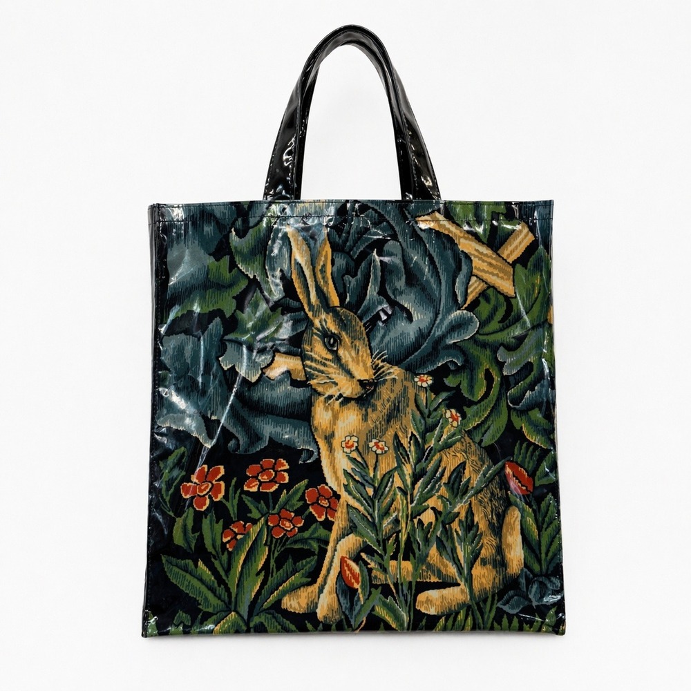 Cottagecore Maximalist Glossy Tote Bag Rabbit Bunny Hare Floral Garden Botanical